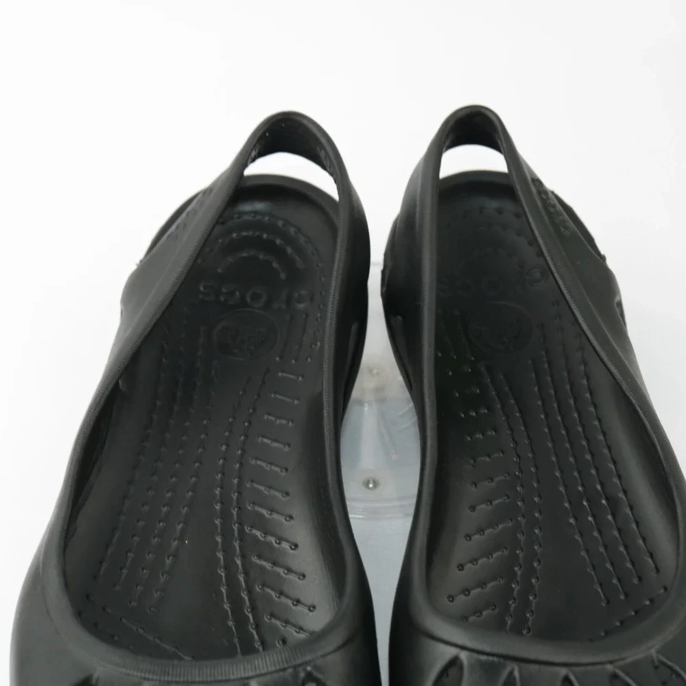 Crocs Womens Kadee Shoes Size 8 Black Slingback Flats Comfort Slip On Cutout